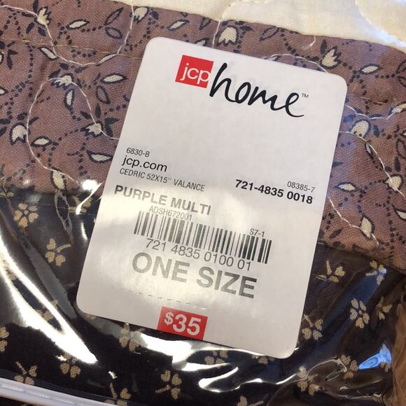 JCP Home Purple and Cream Floral Stripes Cedric Valance Size 52 Inch by 15 Inch - Picture 4 of 6